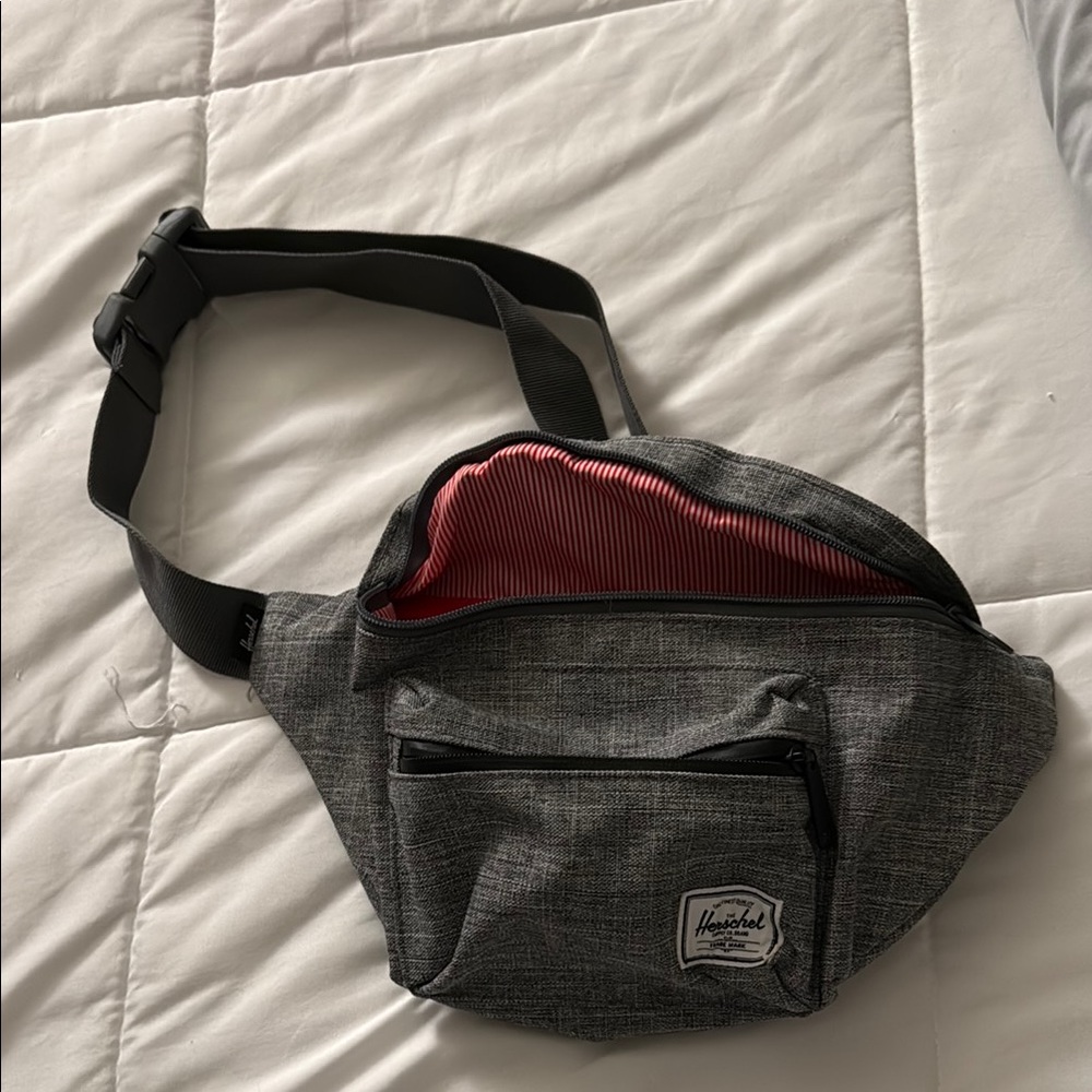 Herschel Supply Company Gray and Red Belt Bag with Adjustable Straps